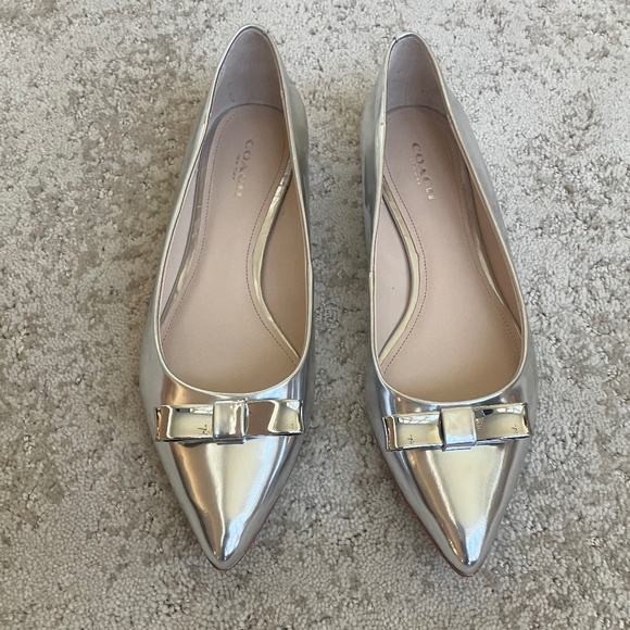 Coach Wilma Metallic Silver Pointed Toe Flats BNIB Size 7 - Picture 2 of 13